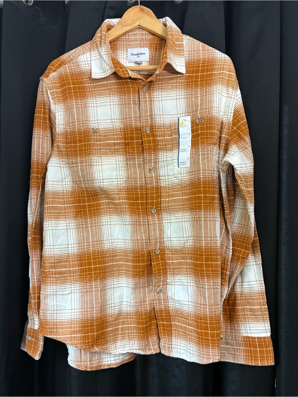 Men's Mid-Weight Long Sleeve Flannel Shirt - Goodfellow & Co Off-White Large